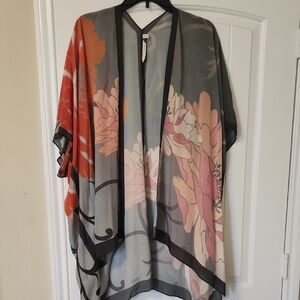 Soft Surroundings Floral Kimono Cardigan - Gray, Pink, Orange